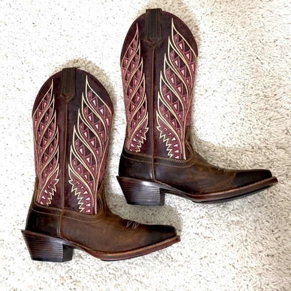 Noble Outfitters woman’s cowboy boots dark brown with pink stitching size 6 1/2 - Picture 3 of 10